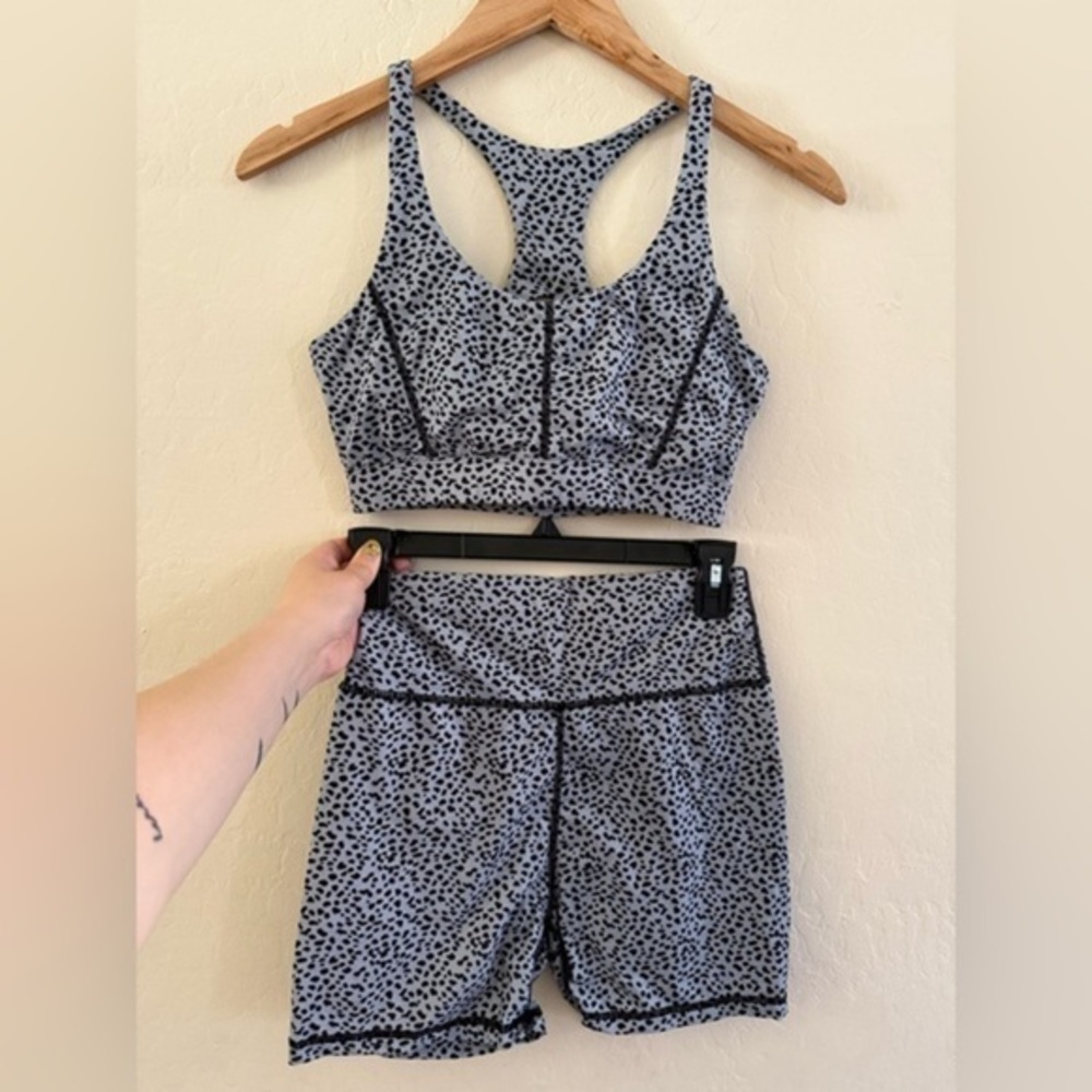 Gray Leopard Print Sports Bra and Shorts Set